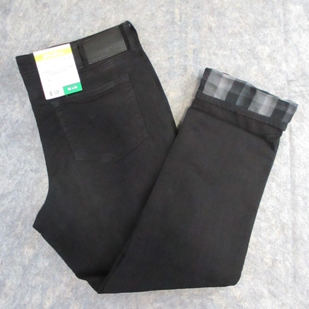 Eddie Bauer Jeans Mens 38x34 Black Denim Flannel Lined Straight Leg Stretch Warm
